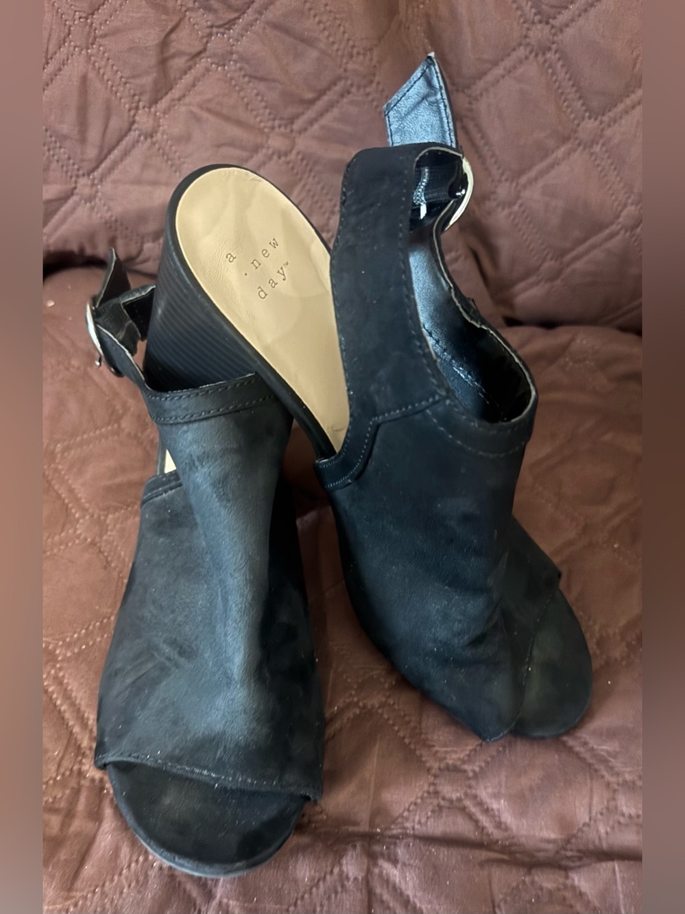 a new day Black Open-Toe Slingback Wedge Heels
